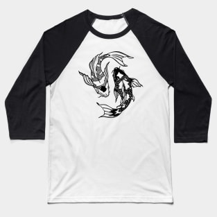 Yin Yang Koi Carp Fish Illustration Tattoo Style Baseball T-Shirt